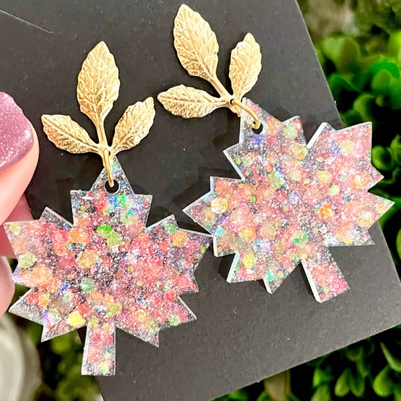 Gold Leaf Autumn Leaf Earrings - Picture 4 of 6